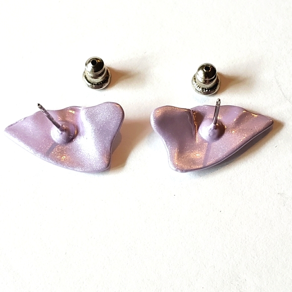 Metal Enamel Shell Earrings Vintage 2 pair - Picture 5 of 9